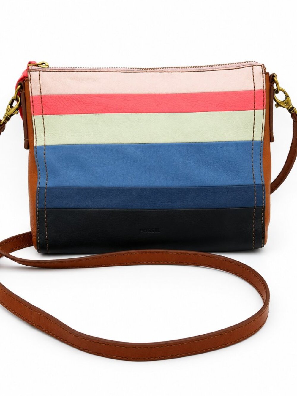 Fossil Colorblock Leather Crossbody Bag Multicolor Stripe Purse